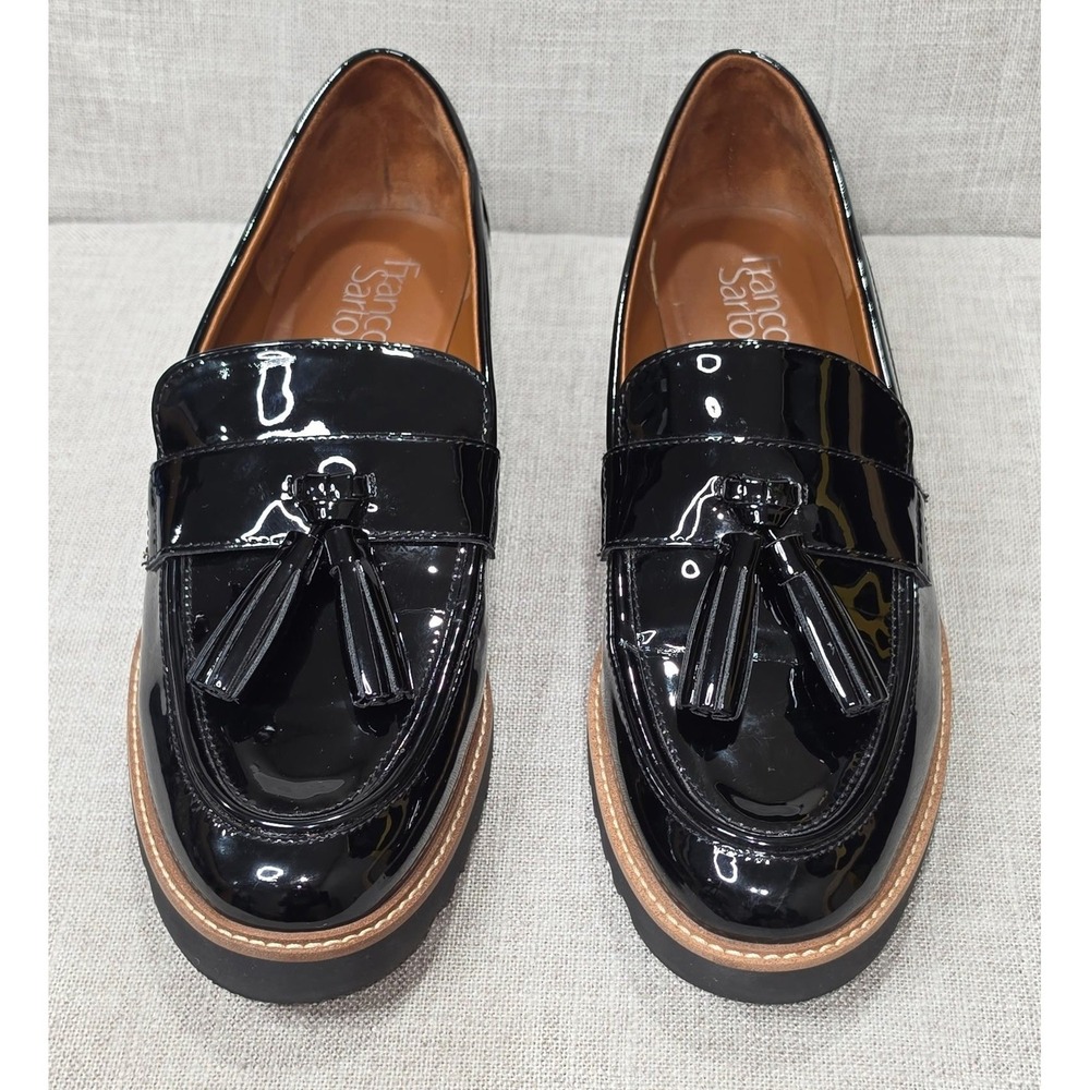 Franco Sarto Carolynn Black Patent Tassel Lug Sole Platform Loafers - Picture 9 of 9